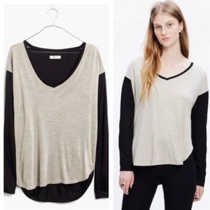 MADEWELL Tan and Black Colorblock V-Neck Long-Sleeved Top Size XS
